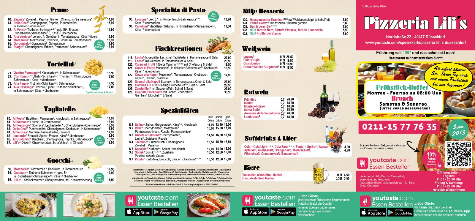 To-go-Speisekarte von Restaurant Pizzeria Lili's